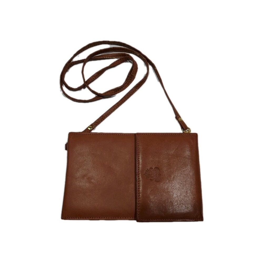 Crossbody Travel Bag Tan Brown Leather Vintage Small Purse Shoulder Bag Italy